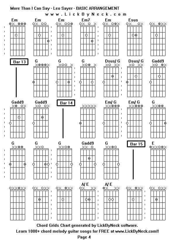 Chord Grids Chart of chord melody fingerstyle guitar song-More Than I Can Say - Leo Sayer - BASIC ARRANGEMENT,generated by LickByNeck software.